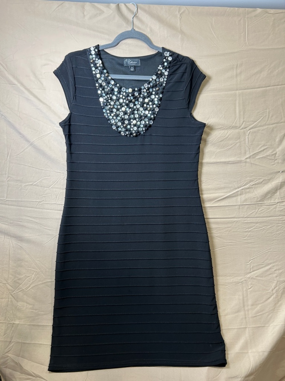 dressbarn Black Embellished Scoop Neck Mini Dress